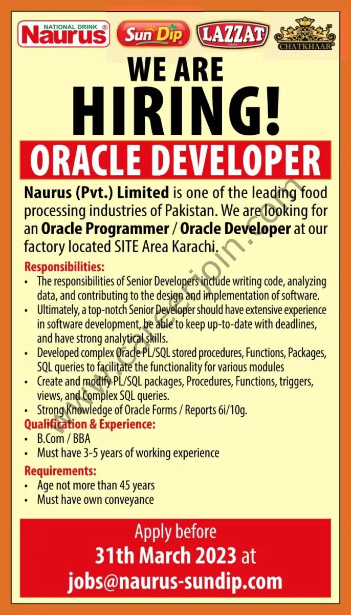 Naurus Pvt Ltd Jobs Oracle Programmer / Oracle Developer 1