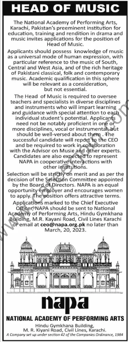 National Academy of Performing Arts NAPA Jobs 05 March 2023 Dawn 1