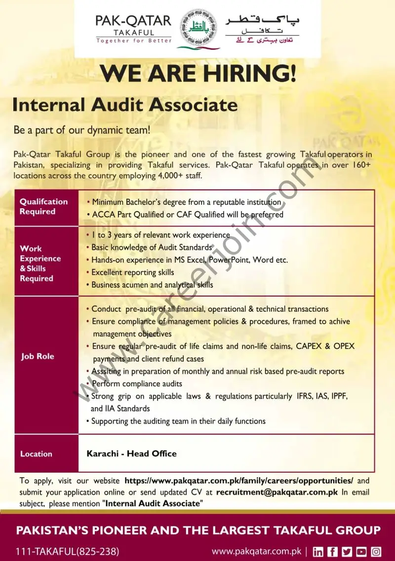 Pak Qatar Family Takaful Group Jobs Internal Audit Associate 1
