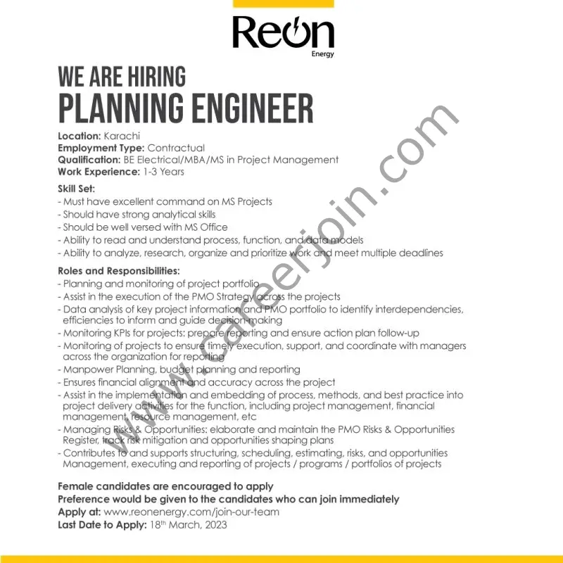 Reon Energy Limited Jobs Planning Engineer 1