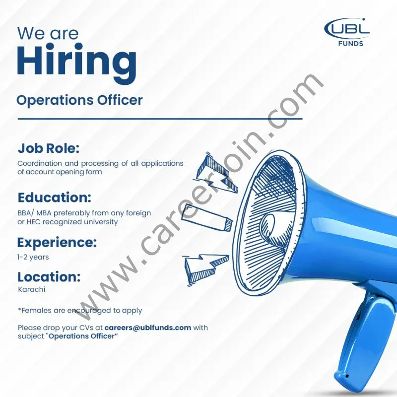 UBL Funds Manager Jobs Operations Officer 1