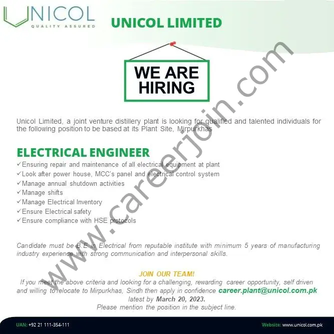 Unicol Limited Jobs Electrical Engineer 1