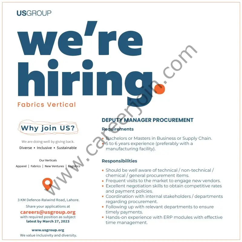 US Group Jobs Deputy Manager Procurement 1