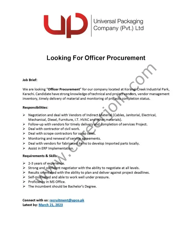 Universal Packaging Pvt Ltd Jobs Procurement Officer 1