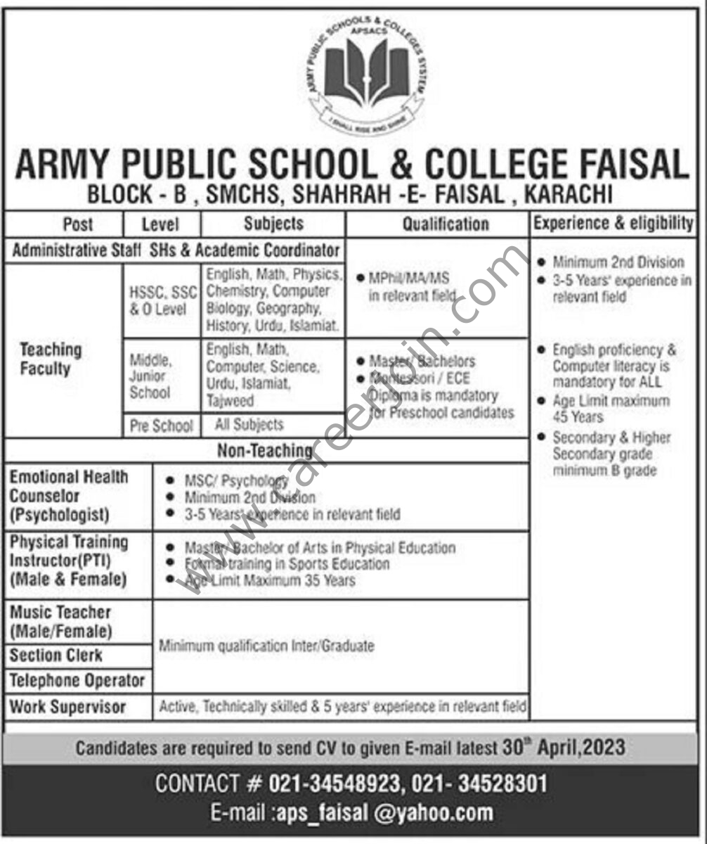 Army Public School & College Faisal Jobs 02 April 2023 The News 1