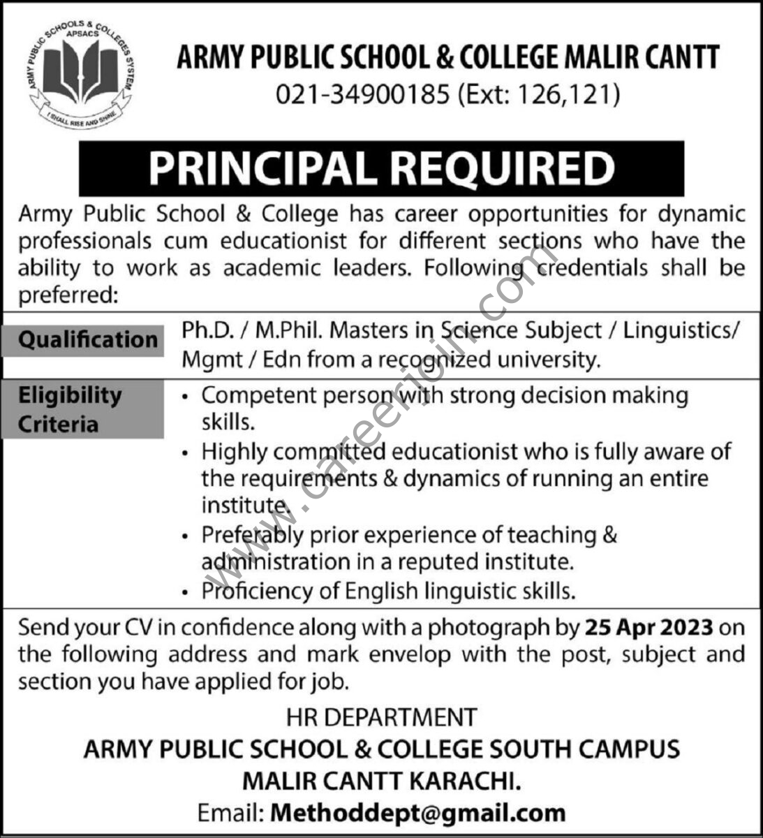 Army Public School & College Malir Cantt Jobs 16 April 2023 Express 1