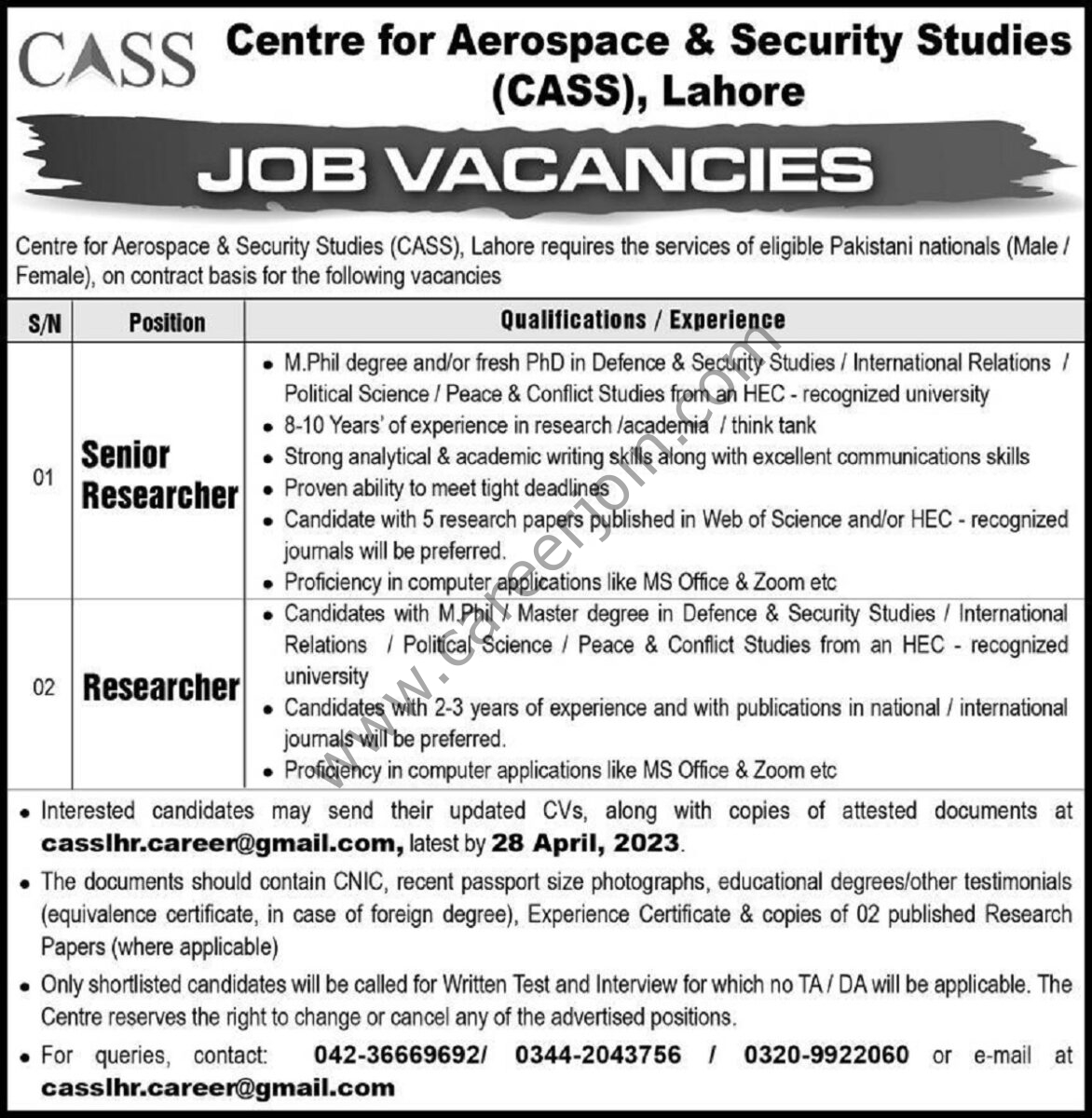 Centre for Aerospace & Security Studies CASS Jobs 16 April 2023 Express 1