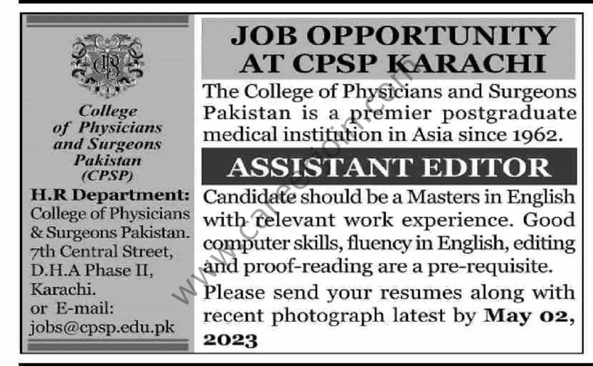 College of Physicians & Surgeons CPSP Jobs 16 April 2023 Dawn 1