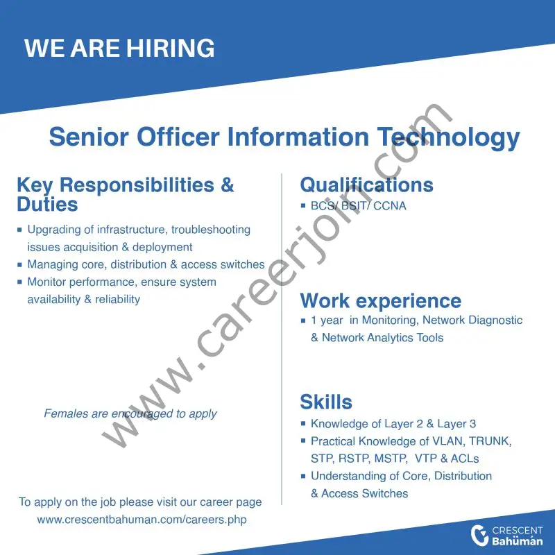 Crescent Bahuman Limited Jobs Senior Officer Information Technology  1