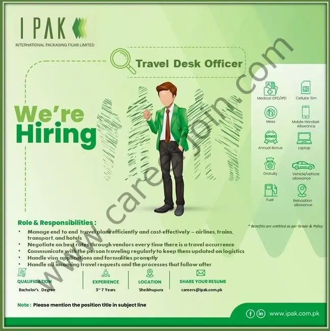 International Packaging Films Limited IPAK Jobs Travel Desk Officer  1