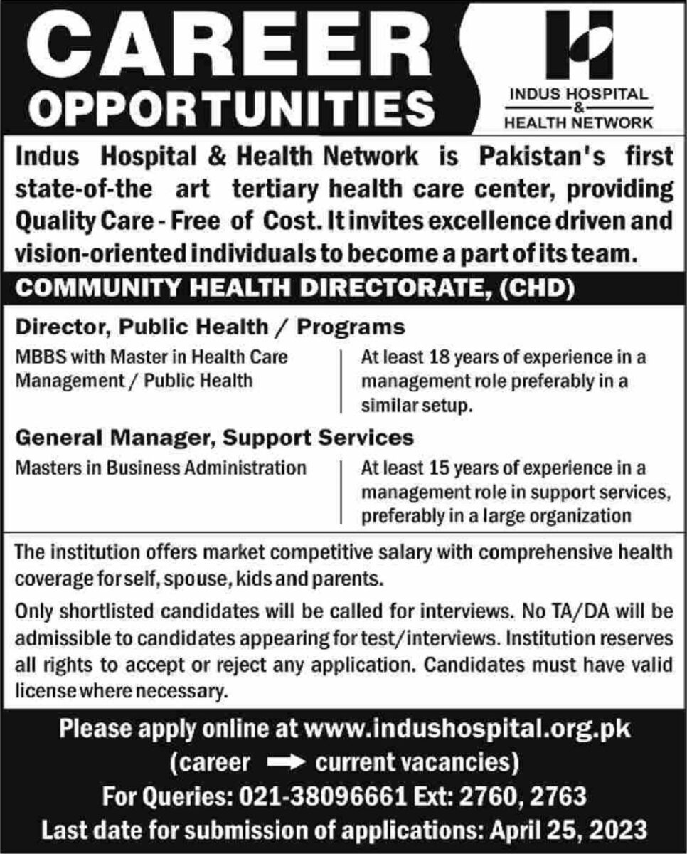 Indus Hospital & Health Network Jobs 09 April 2023 Dawn 2