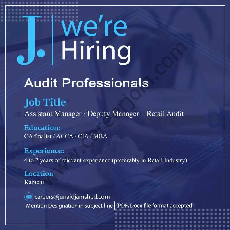 Junaid Jamshed Pvt Ltd Jobs Assistant Manager / Deputy Manager Retail Audit 1