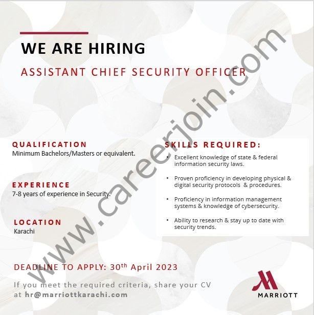 Marriott Karachi Jobs Assistant Chief Security Officer 1