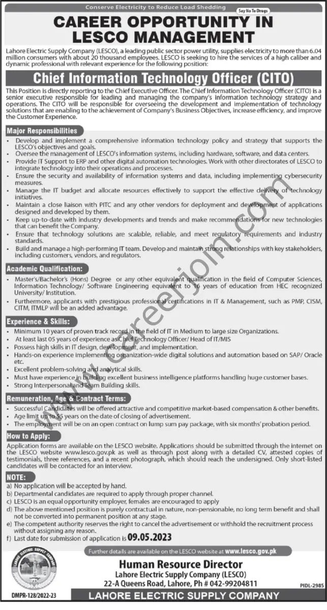 Lahore Electric Supply Co LESCO Jobs 16 April 2023 Express Tribune 1