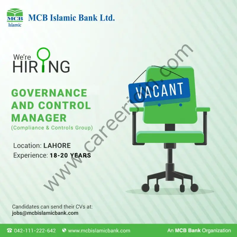 MCB Islamic Bank Jobs Governance & Control Manager 1