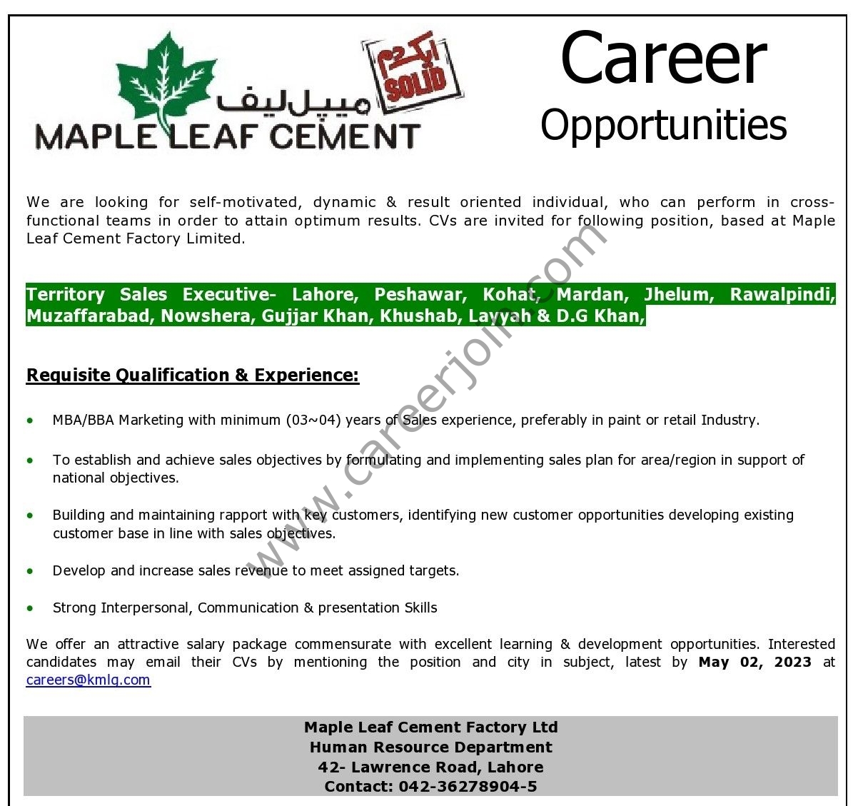 Maple Leaf Cement Jobs 25 April 2023 15