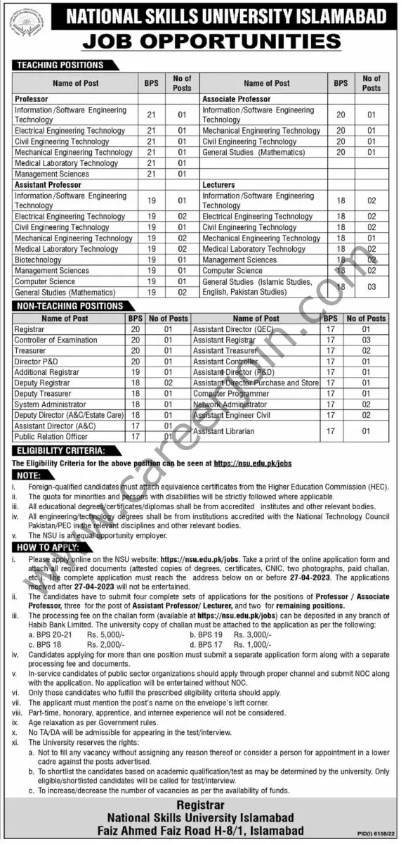 National Skills University Islamabad Jobs 07 April 2023 Dawn 23