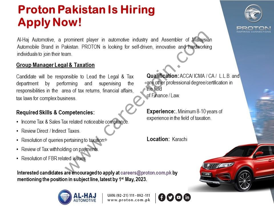 Proton Pakistan Jobs Group Manager Legal & Taxation 1