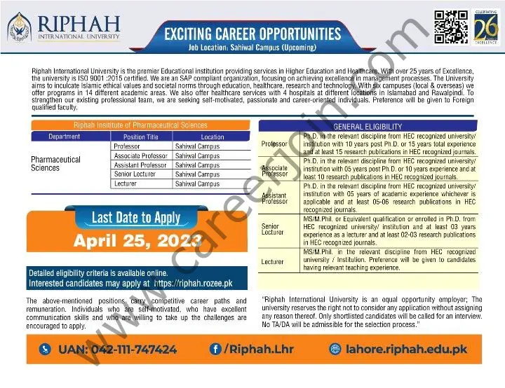 Riphah International University Jobs April 2023 1