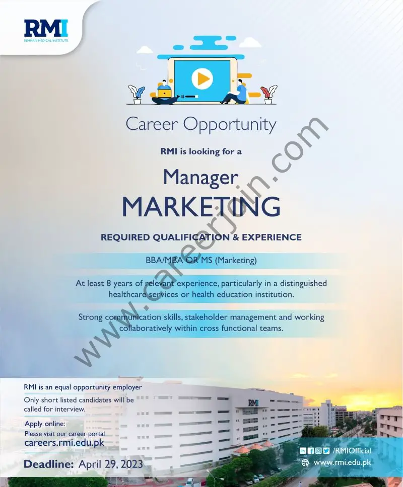 
Rehman Medical Institute RMI Jobs Manager Marketing 1