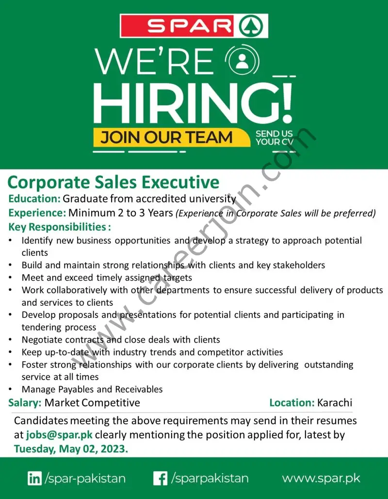 SPAR Pakistan Jobs Corporate Sales Executive 1