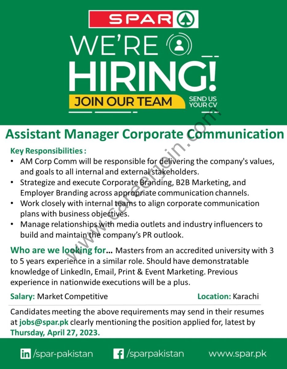 SPAR Pakistan Jobs Assistant Manager Corporate Communication 1