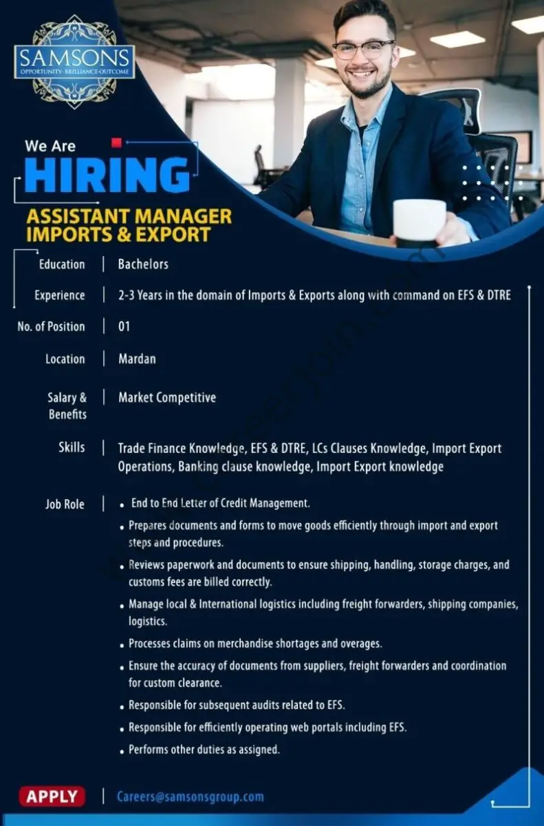Samsons Group of Companies Jobs Assistant Manager Import & Export 1