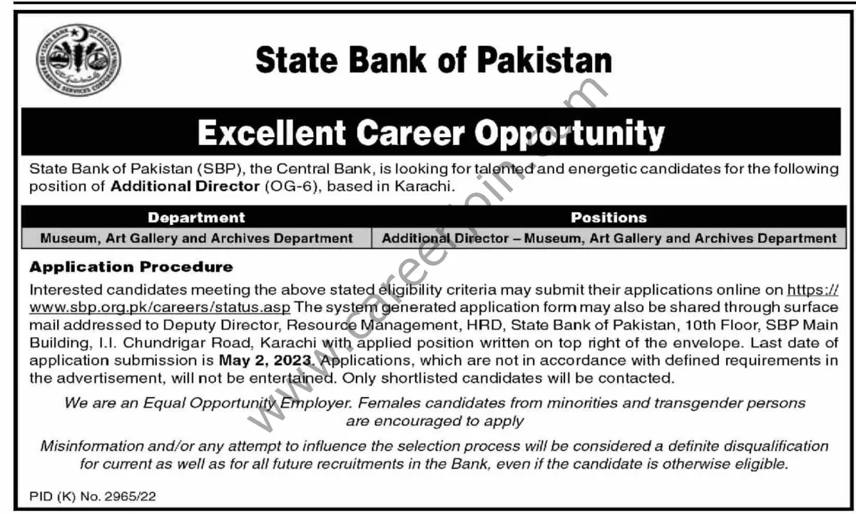 State Bank of Pakistan SBP Jobs 16 April 2023 Dawn 1