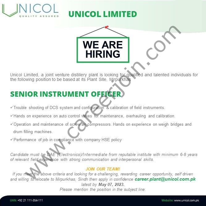 Unicol Limited Jobs Senior Instrument Officer 1