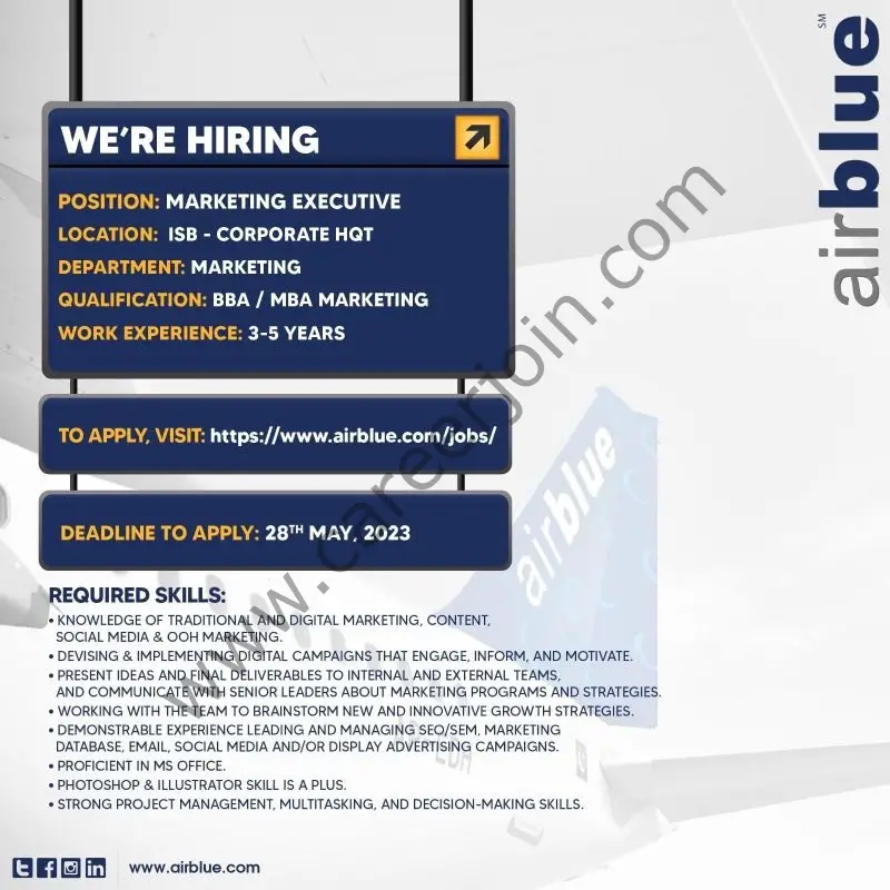 Airblue Pakistan Jobs Marketing Executive  1