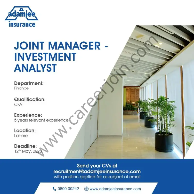 Adamjee Life Insurance Company Limited Jobs Joint Manager Investment Analyst 1