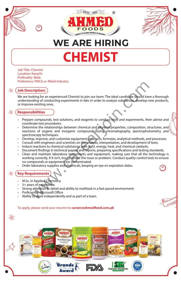 Ahmed Foods Jobs Chemist 1