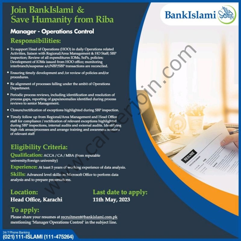 Bank Islami Pakistan Limited Jobs Manager Operations Control 1
