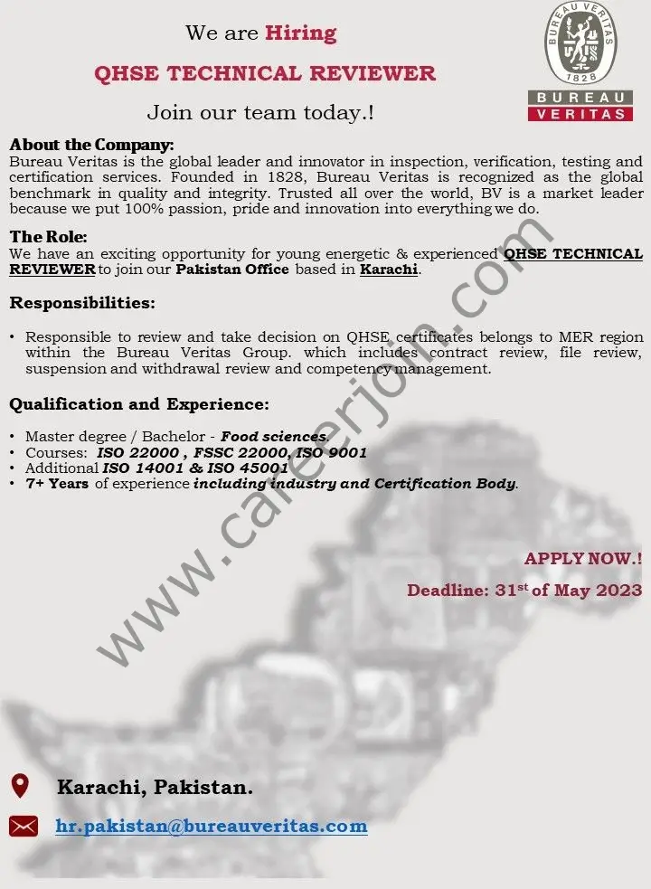 Bureau Veritas Pvt Ltd Jobs QHSE Technical Reviewer 1