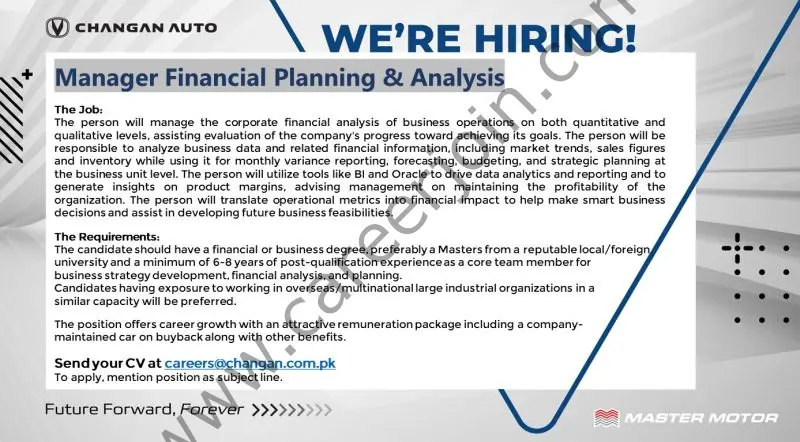 Changan Auto Jobs Manager Financial Planning & Analysis 1
