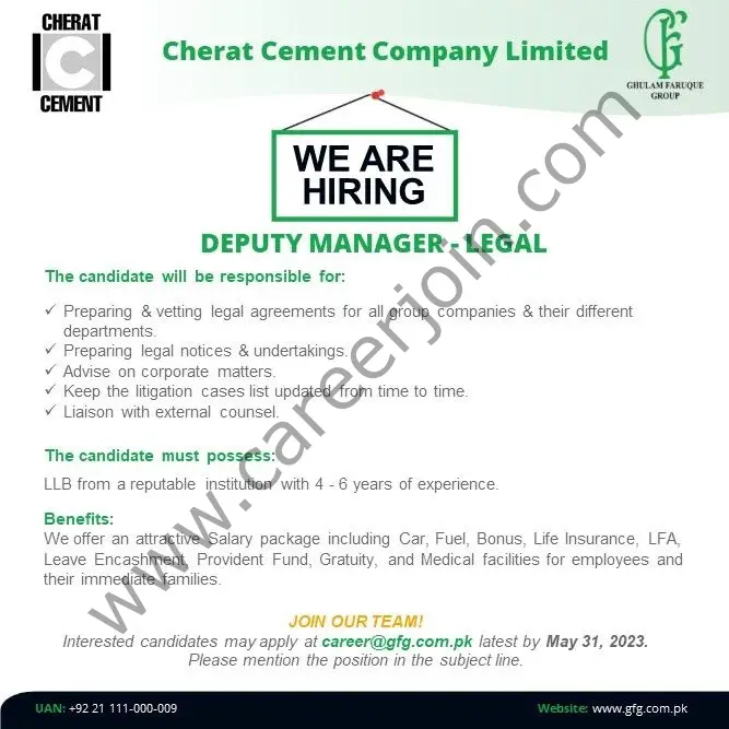 Cherat Cement Company Limited Jobs Deputy Manager Legal 1