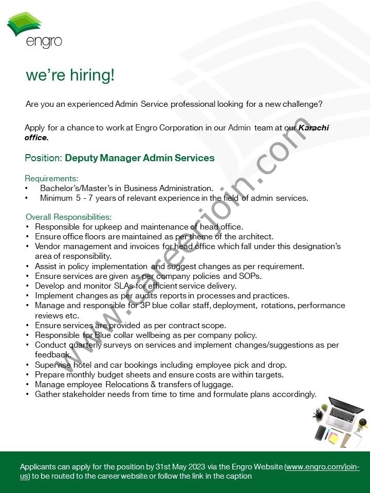 Engro Corporation Limited Jobs Deputy Manager Admin Services 1