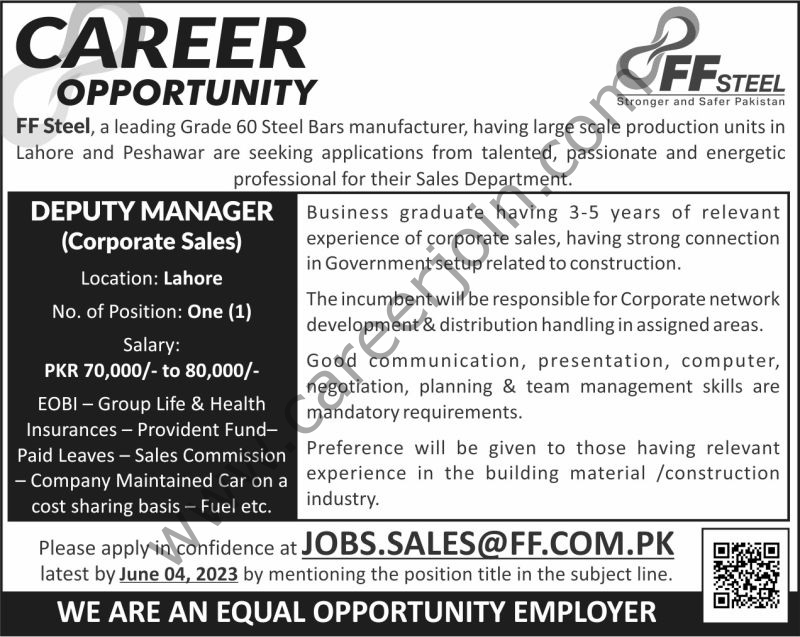 FF Steel Jobs Deputy Manager Corporate Sales 1