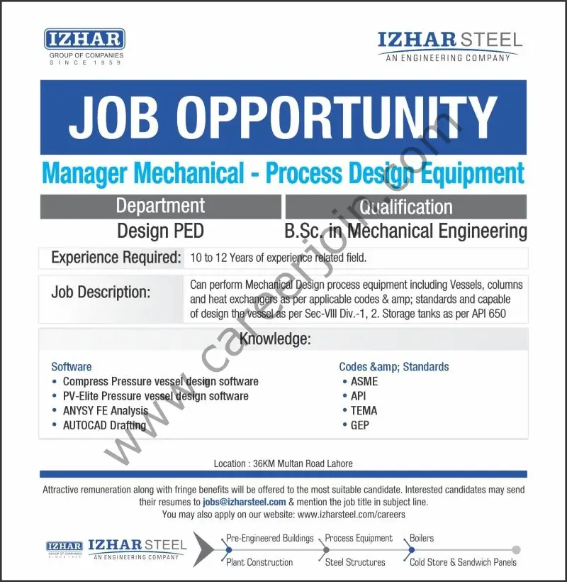Izhar Steel Jobs Manager Mechanical Process Design Equipment 1