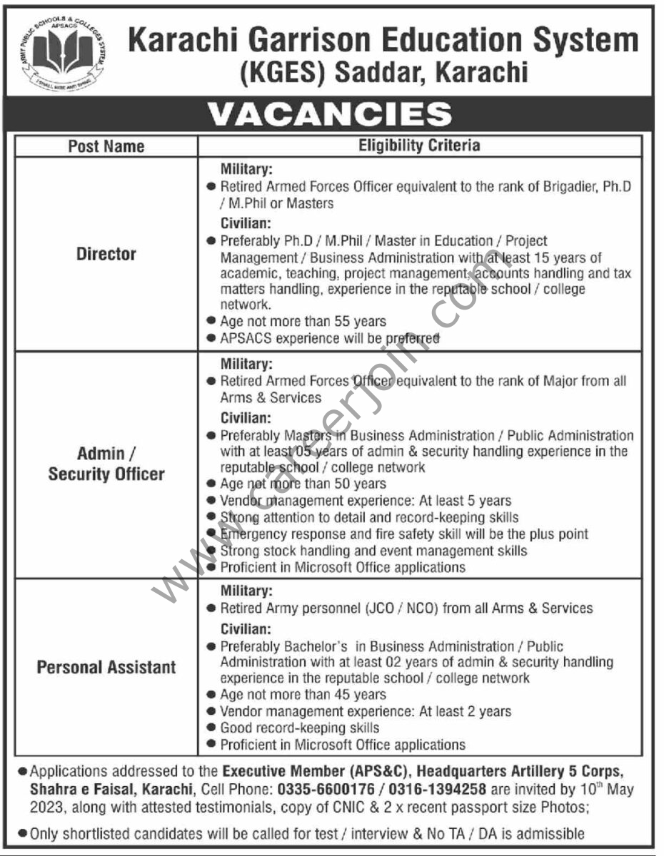 Karachi Garrison Education System Jobs May 2023 1