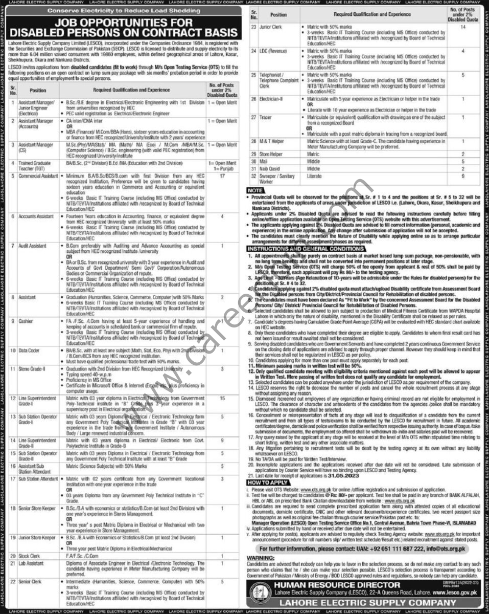 Lahore Electric Supply Co Ltd LESCO Jobs May 2023 1