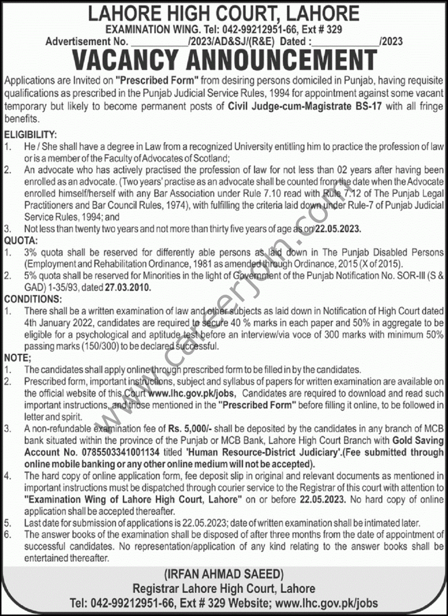 Lahore High Court Jobs 07 May 2023 Nawaiwaqt 01 1