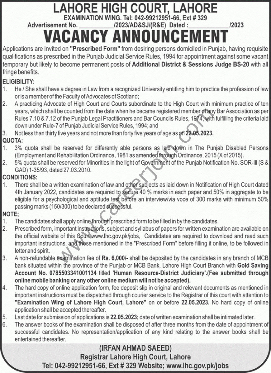 Lahore High Court Jobs 07 May 2023 Nawaiwaqt 1