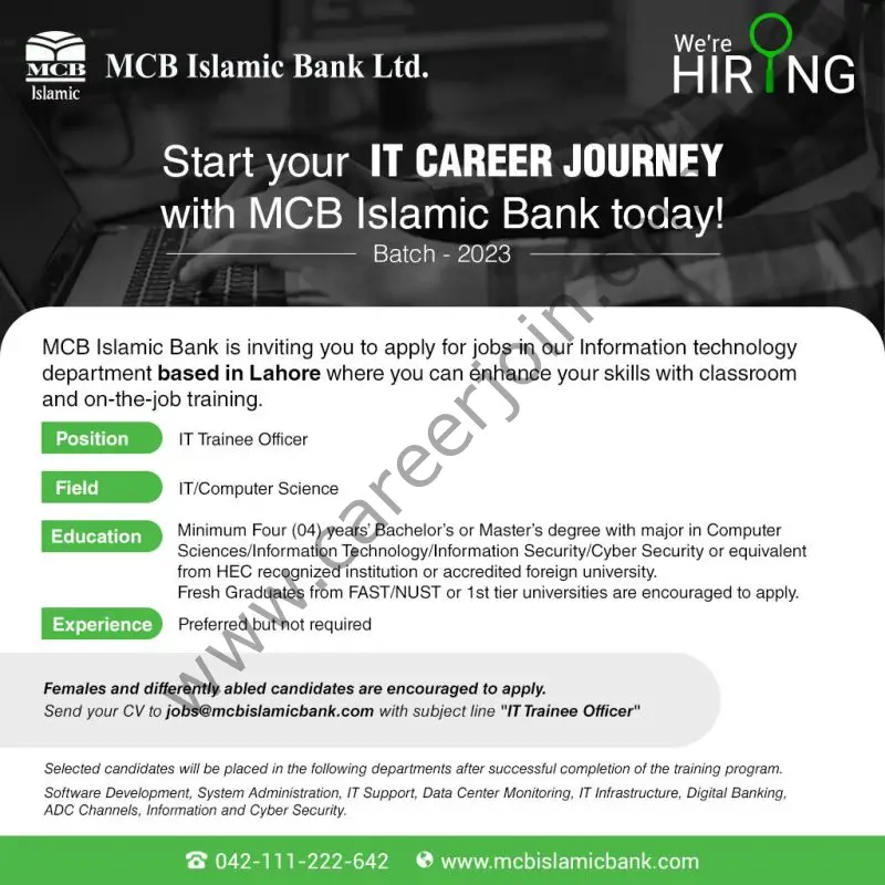 MCB Islamic Bank Limited Jobs IT Trainee Officer 1