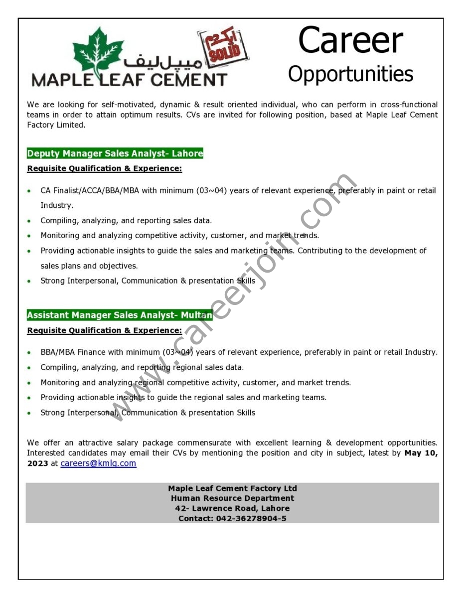 Maple Leaf Cement Jobs 01 May 2023 1