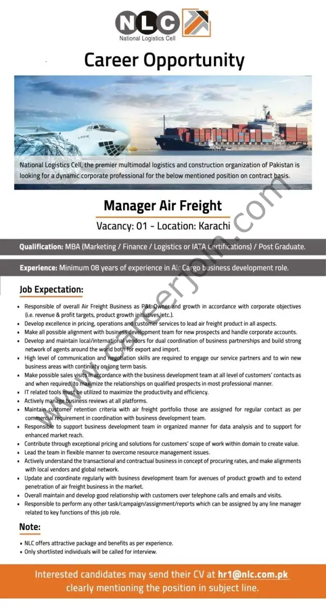 National Logistics Cell NLC Jobs Manager Air Freight 1