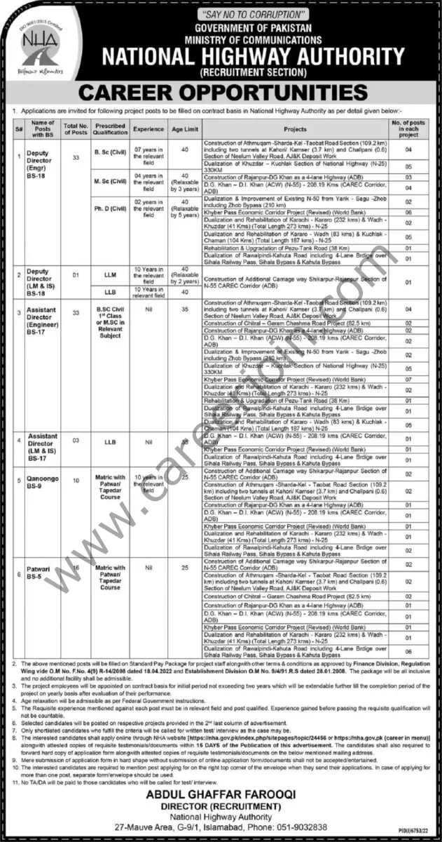National Highway Authority NHA Jobs 07 May 2023 Express 1