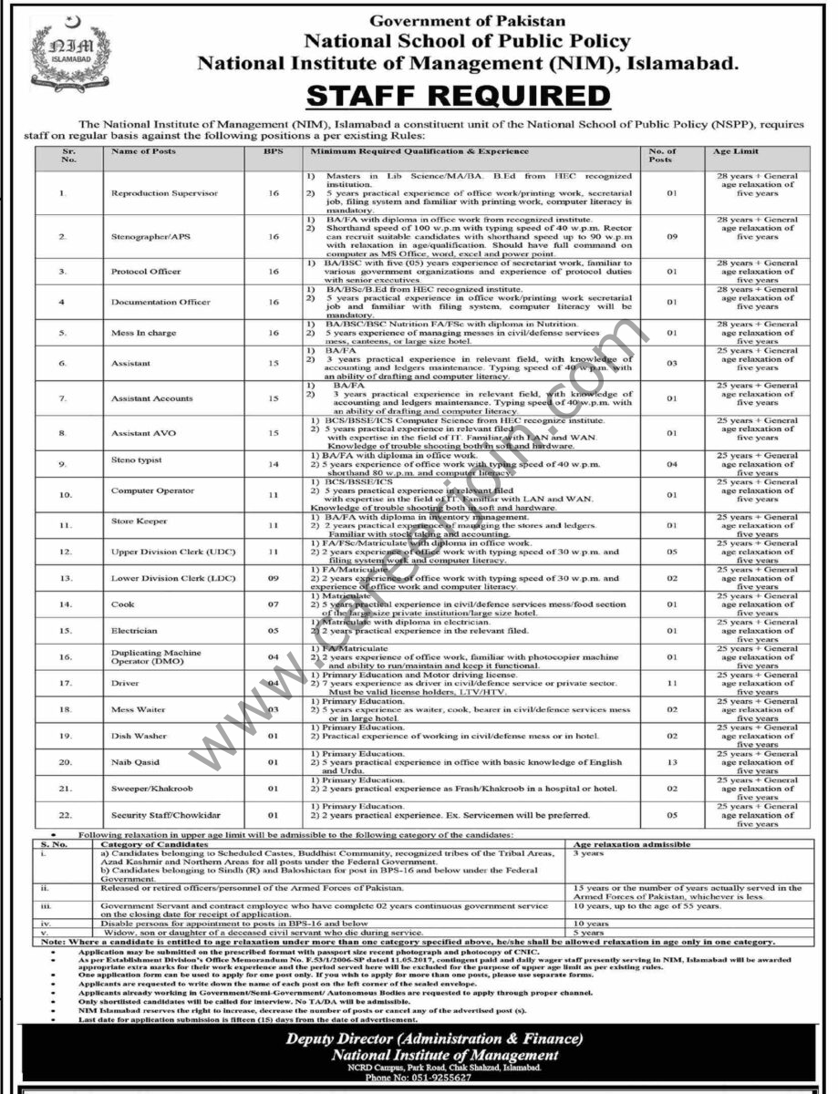 National Institute of Management NIM Islamabad Jobs 14 May 2023 Dawn 1