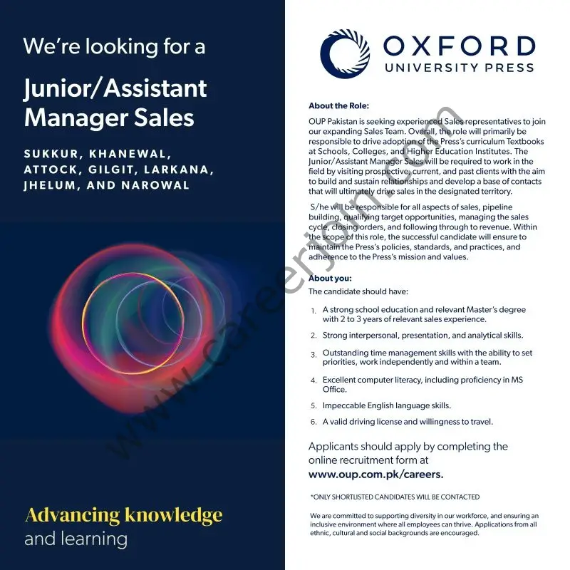 Oxford University Press OUP Jobs Junior / Assistant Manager Sales 1