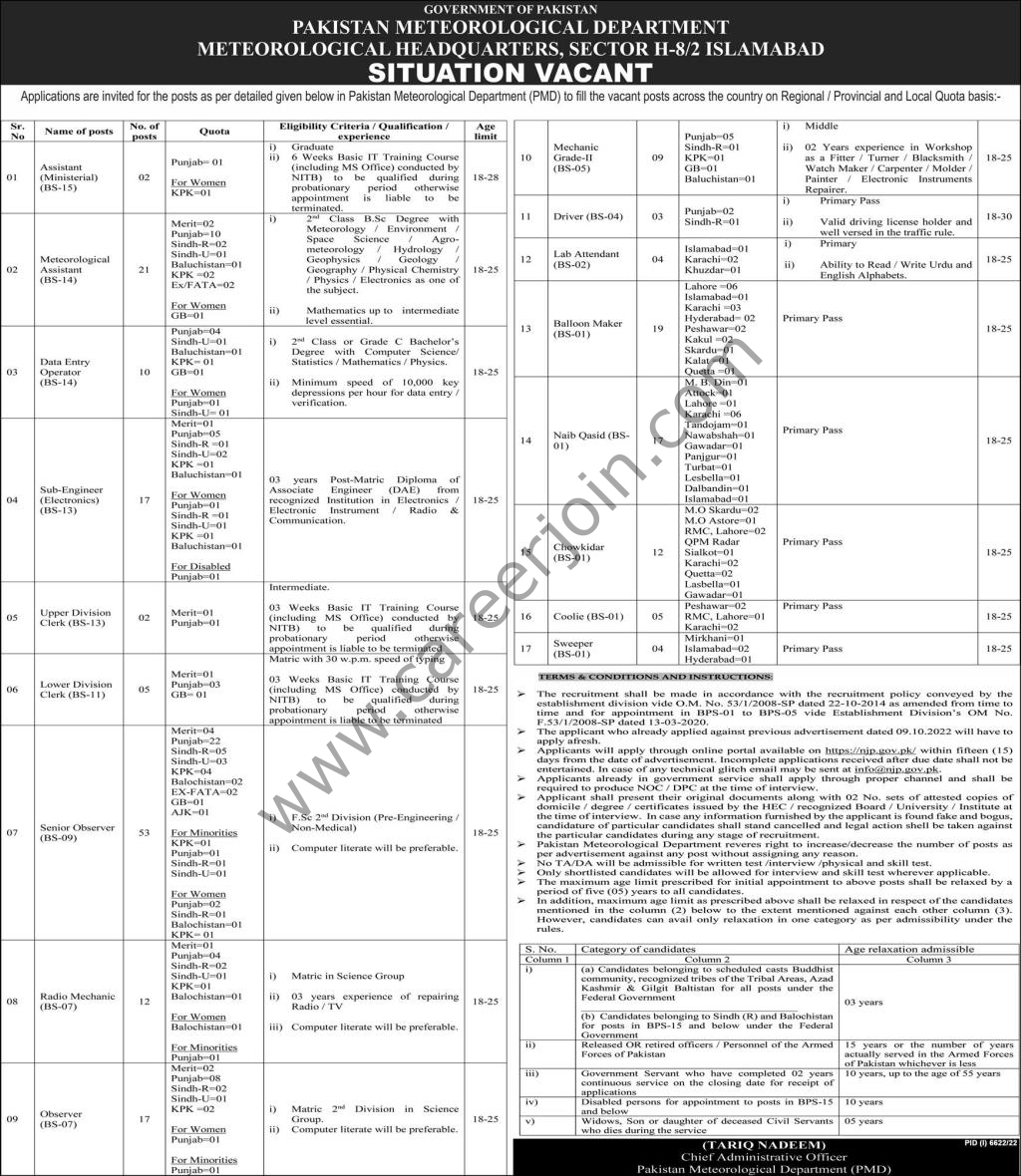 Pakistan Meteorological Department Jobs 01 May 2023 Express 1